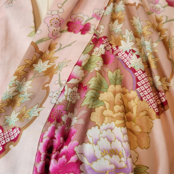 Sakurai Shoji Floral Pink Kimono Robe One Size With Belt 100% Cotton - Picture 5 of 16
